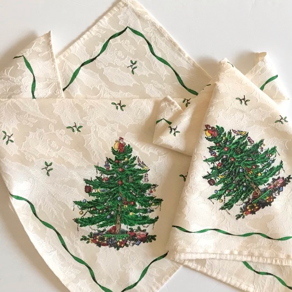 SPODE Set Of Two Christmas Tree Print Holiday Tableware Cloth Dinner Napkins - Picture 8 of 8